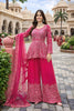 Elegant Rani Pink Embroidered Chinon Palazzo Suit with Dupatta for Wedding