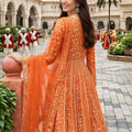 Fancy Look Orange Embroidered Chinon Palazzo Suit with Dupatta for Wedding