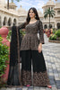 Trendy Black Embroidered Chinon Palazzo Suit with Dupatta for Wedding