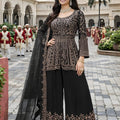 Trendy Black Embroidered Chinon Palazzo Suit with Dupatta for Wedding
