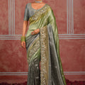 Elegant Pista Green Pure Ziraf Silk Saree Zari Cutdana Work for Women