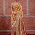 Beautiful Blush Pink Pure Ziraf Silk Saree Zari Cutdana Work for Women