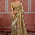 Traditional Gold Pure Ziraf Silk Saree Zari Cutdana Work for Women