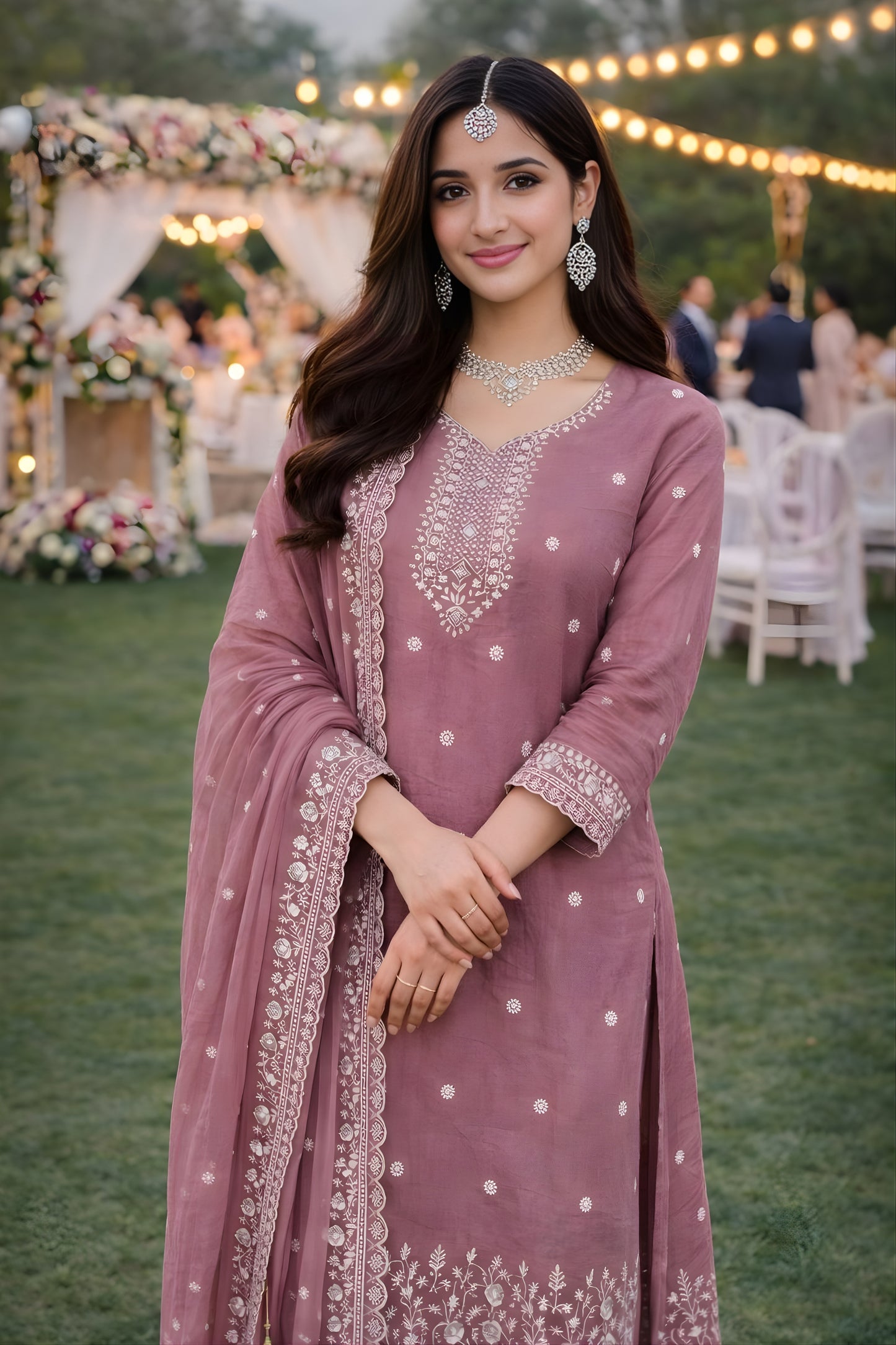Elegant Pink Gold Crush Embroidered Salwar Suit Set with Dupatta for Wedding Wear