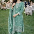 Fancy Sea Green Gold Crush Embroidered Salwar Suit Set with Dupatta for Wedding