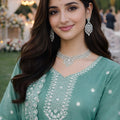 Fancy Sea Green Gold Crush Embroidered Salwar Suit Set with Dupatta for Wedding