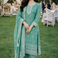 Fancy Sea Green Gold Crush Embroidered Salwar Suit Set with Dupatta for Wedding