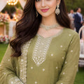 Stylish Olive Green Gold Crush Embroidered Salwar Suit Set with Dupatta for Wedding