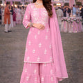 Lovely Pink Embroidered Georgette Sharara Suit with Dupatta for Wedding