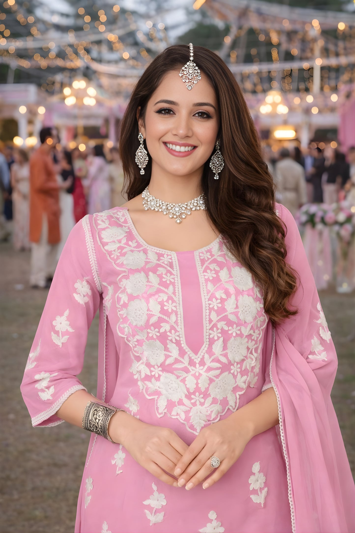 Lovely Pink Embroidered Georgette Sharara Suit with Dupatta for Wedding