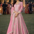 Stylish Pink Embroidered Chinon Anarkali Salwar Suit with Dupatta for Wedding