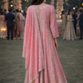 Stylish Pink Embroidered Chinon Anarkali Salwar Suit with Dupatta for Wedding