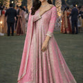 Stylish Pink Embroidered Chinon Anarkali Salwar Suit with Dupatta for Wedding