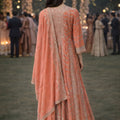 Stunning Peach Embroidered Chinon Anarkali Salwar Suit with Dupatta for Wedding