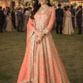 Stunning Peach Embroidered Chinon Anarkali Salwar Suit with Dupatta for Wedding