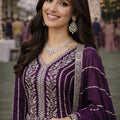 Elegant Purple Chinon Embroidered Anarkali Gown with Dupatta for Women