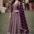 Elegant Purple Chinon Embroidered Anarkali Gown with Dupatta for Women