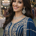 Stunning Navy Blue Chinon Embroidered Anarkali Gown with Dupatta for Women