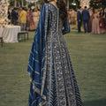 Stunning Navy Blue Chinon Embroidered Anarkali Gown with Dupatta for Women