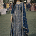  Stunning Navy Blue Chinon Embroidered Anarkali Gown with Dupatta for Women