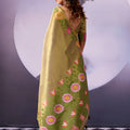 Exquisite Olive Green Tissue Silk Saree Multicolor Floral Printed Work for Women