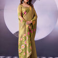 Exquisite Olive Green Tissue Silk Saree Multicolor Floral Printed Work for Women
