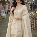 Fancy Cream Embroidered Premium Silk Readymade Palazzo Suit with Dupatta for Wedding