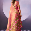 Radiant Peach Pink Tissue Silk Saree Multicolor Floral Printed Work for Women