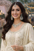 Fancy Cream Embroidered Premium Silk Readymade Palazzo Suit with Dupatta for Wedding