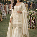 Fancy Cream Embroidered Premium Silk Readymade Palazzo Suit with Dupatta for Wedding