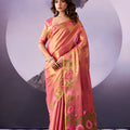 Radiant Peach Pink Tissue Silk Saree Multicolor Floral Printed Work for Women
