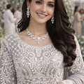 Elegant Grey Embroidered Premium Georgette Readymade Palazzo Suit with Dupatta