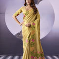 Elegant Golden Tissue Silk Saree Multicolor Floral Printed Work for Women
