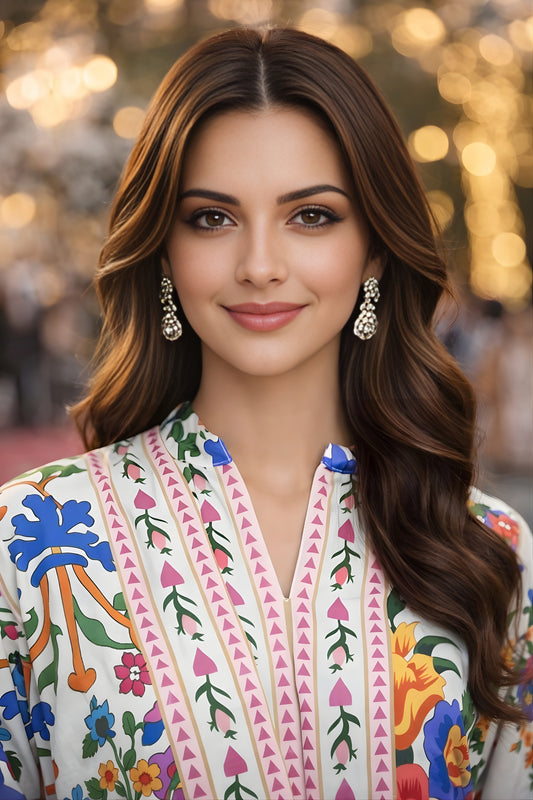 Amazing Cream Floral Printed Premium Rayon Palazzo Suit with Dupatta for Wedding