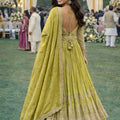 Stylish Lime Green Chinon Embroidered Party Wear Anarkali Suit with Dupatta