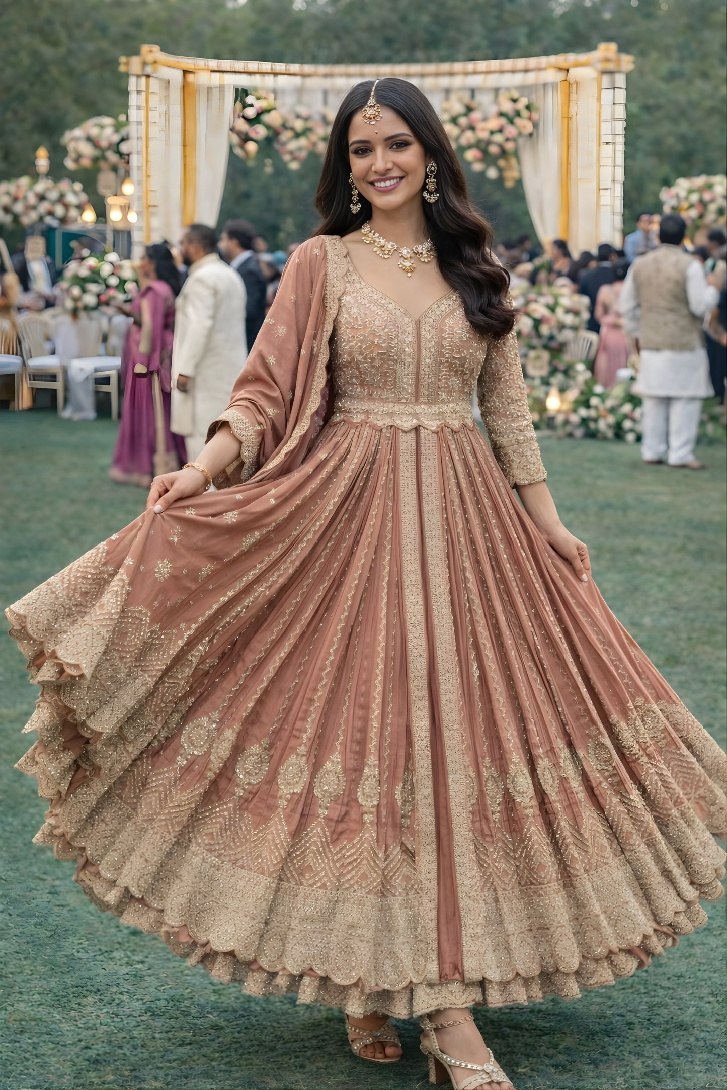 Stunning Mauve Chinon Silk Heavy Embroidered Anarkali Salwar Suit with Dupatta for Wedding