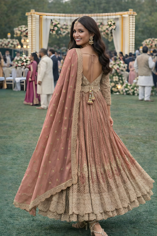 Stunning Mauve Chinon Silk Heavy Embroidered Anarkali Salwar Suit with Dupatta for Wedding