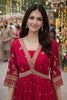 Lovely Red Georgette Embroidered Party Wear Gown with Dupatta for Women