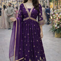 Trendy Purple Georgette Embroidered Party Wear Gown with Dupatta for Women