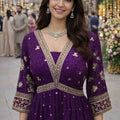 Trendy Purple Georgette Embroidered Party Wear Gown with Dupatta for Women