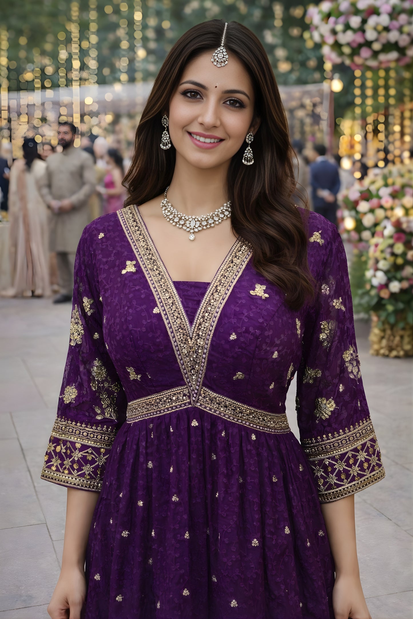 Trendy Purple Georgette Embroidered Party Wear Gown with Dupatta for Women