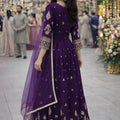 Trendy Purple Georgette Embroidered Party Wear Gown with Dupatta for Women