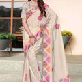 Elegant Cream H O Silk Digital Print Heavy Hand Work Saree Border for Women