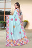 Royal Sky Blue H O Silk Digital Print Heavy Hand Work Saree Border for Women