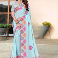 Royal Sky Blue H O Silk Digital Print Heavy Hand Work Saree Border for Women