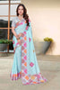 Royal Sky Blue H O Silk Digital Print Heavy Hand Work Saree Border for Women