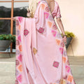 Beautiful Pink H O Silk Digital Print Heavy Hand Work Saree for Women