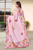 Beautiful Pink H O Silk Digital Print Heavy Hand Work Saree for Women