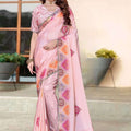 Beautiful Pink H O Silk Digital Print Heavy Hand Work Saree for Women