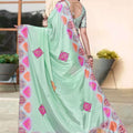 Graceful Mint Green H O Silk Digital Print Hand Work Saree Border for Women